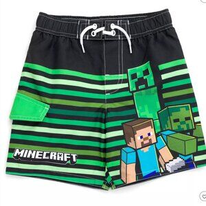 NWT Boys Size M Minecraft Matching Swim Trunks and Rash Guard
